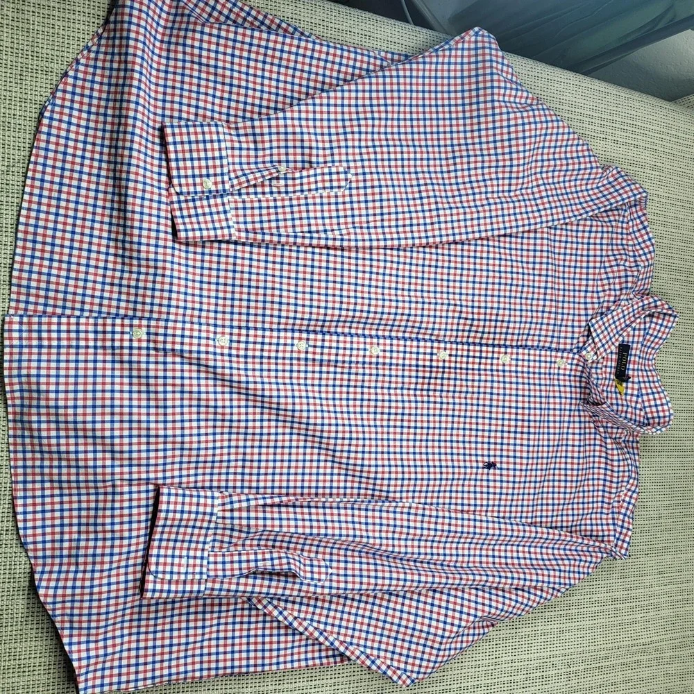 Polo Ralph Lauren Shirt Mens Big 4X Blue Check Long Sleeve Button Down Pony Logo